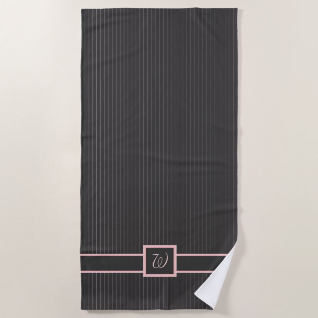 Negro con Pinstripes rosadas toalla de playa (Anverso)
