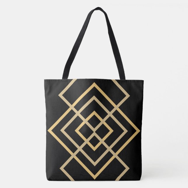 Negro con rayas de oro Bolsa de Tote (Anverso)