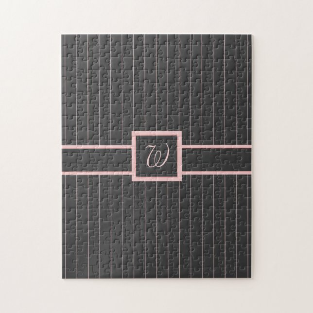 Negro con rompecabezas de Pinstripes rosados (Vertical)