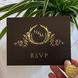 Negro con tarjeta postal RSVP de boda de Relieve m