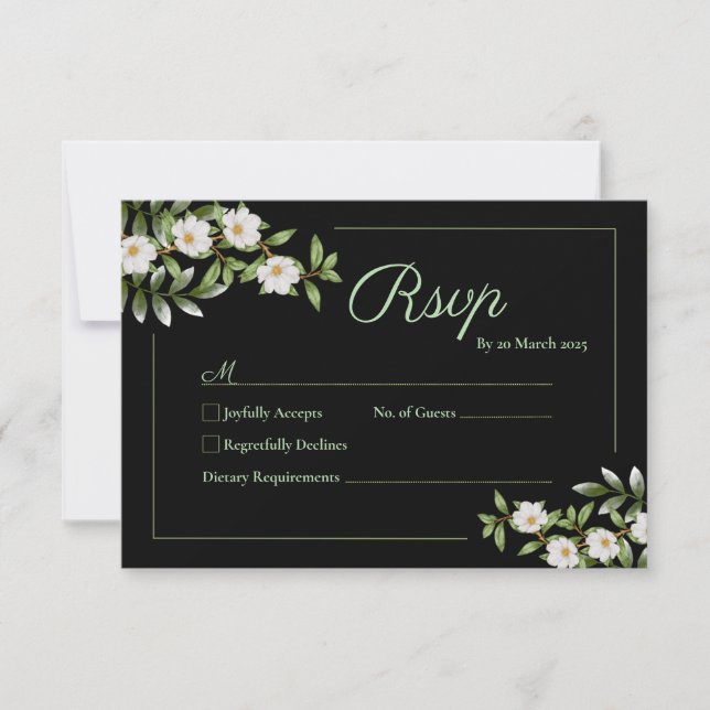 Negro con tarjeta RSVP de casamiento de camellia b (Anverso)