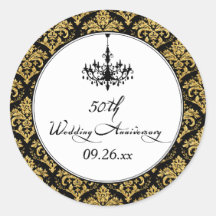 Negro, Damasco de Oro Pegatina de 50 años 2