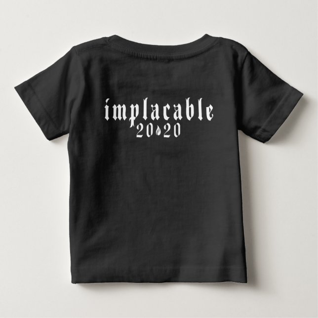 Negro de camiseta de bebé 2020, IMPLACABLE (Reverso)
