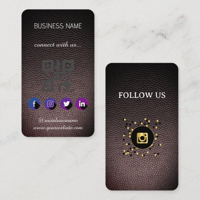 Negro de cuero - Media social QR Código tarjeta de (Anverso / Reverso)