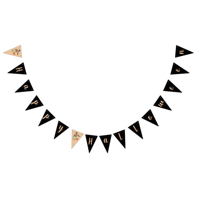 Negro de la bruja del feliz Halloween y bandera (Todo)