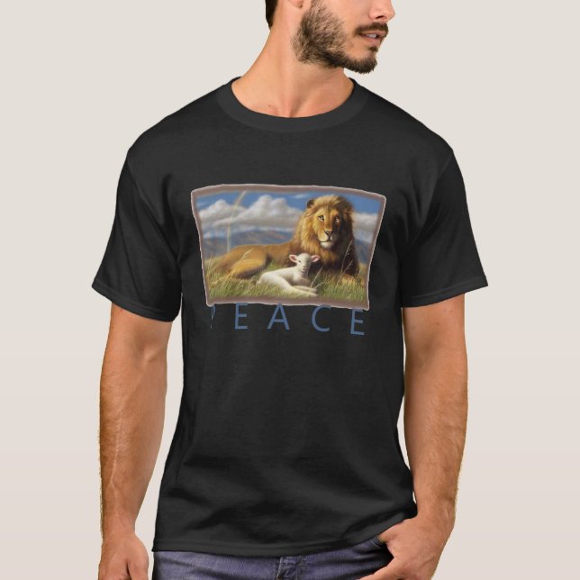 Negro de la camiseta del león y del cordero de la (Anverso)