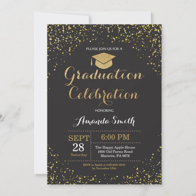 Negro de la fiesta de graduación e invitación del (Anverso)