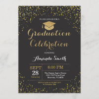 Negro de la fiesta de graduación e invitación del