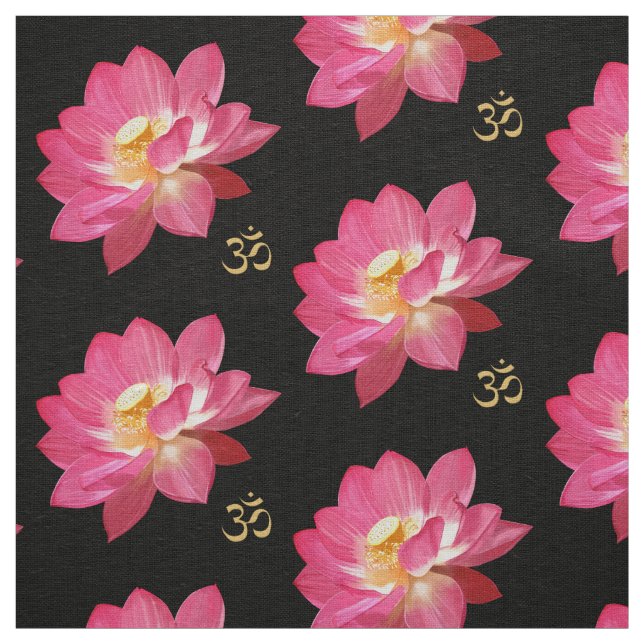 Negro de la tela de OM de la flor de Lotus (Retal)