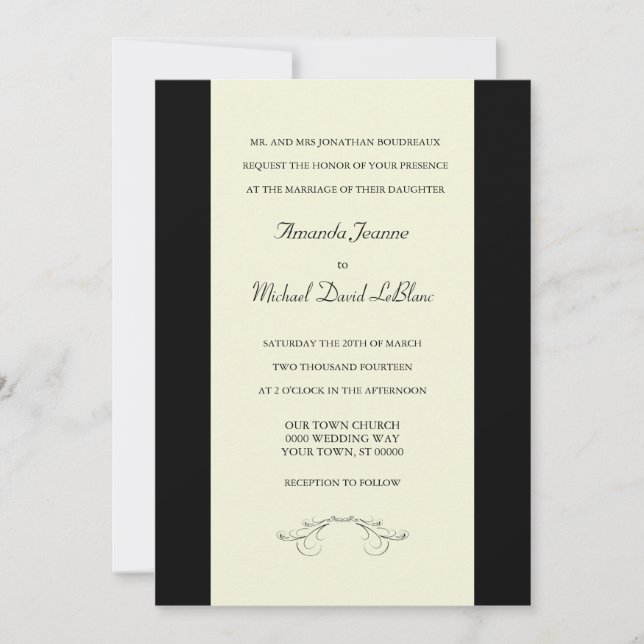Negro de las invitaciones blancas de la boda de la (Anverso)