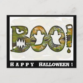 Negro del feliz Halloween del ABUCHEO - postal o