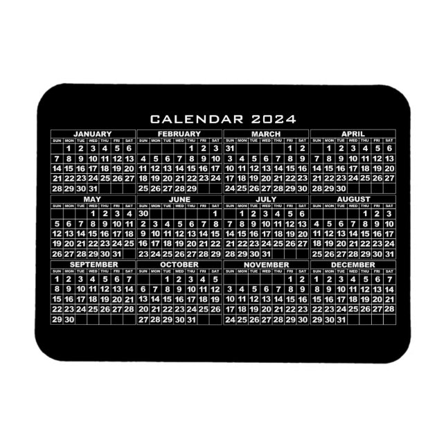 Negro del imán del calendario 2024 (Horizontal)