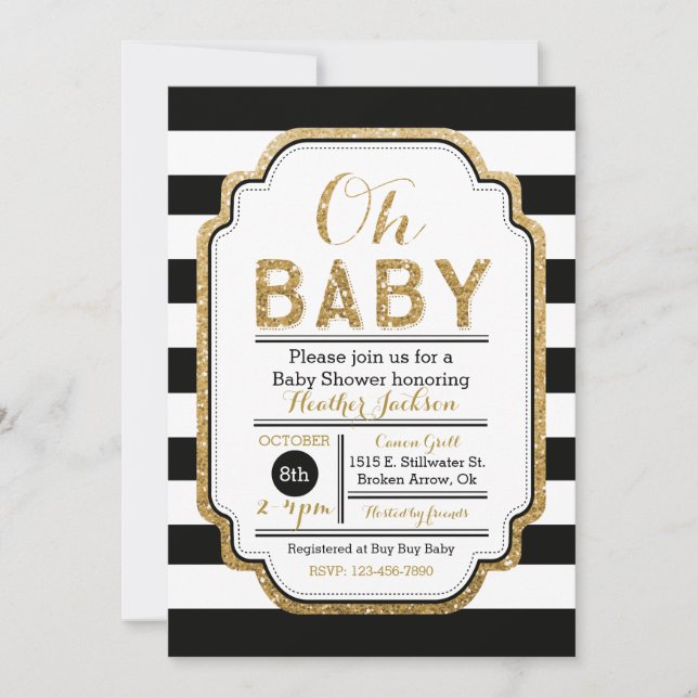 Negro e invitación de Baby Shower del oro (Anverso)