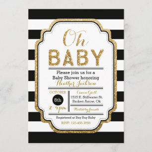 Negro e invitación de Baby Shower del oro