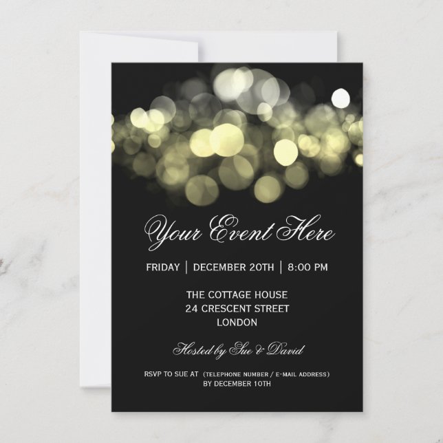 Negro elegante del oro de la invitación del fiesta (Anverso)