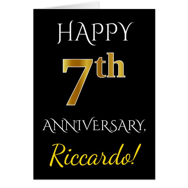 Negro, Faux Gold 7 Aniversario Boda + Nombre (Frente)