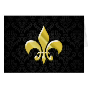 Negro/flor de lis del damasco del oro