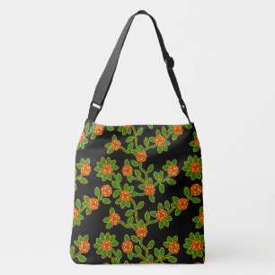 Negro floral #1 de la bolsa de asas de gran tamañ