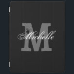 Negro magnético personalizado de la cubierta el |<br><div class="desc">Negro magnético personalizado de la cubierta el | del iPad del monograma. Cubierta conocida de encargo con la letra con monograma. Vintage y texto elegante de la tipografía de la escritura. Idea del bonito regalo para el cumpleaños o el navidad. Conveniente para las mujeres y los niños de los hombres....</div>