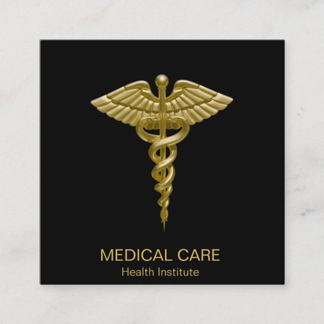 Negro médico del caduceo del oro - tarjeta de (Anverso)