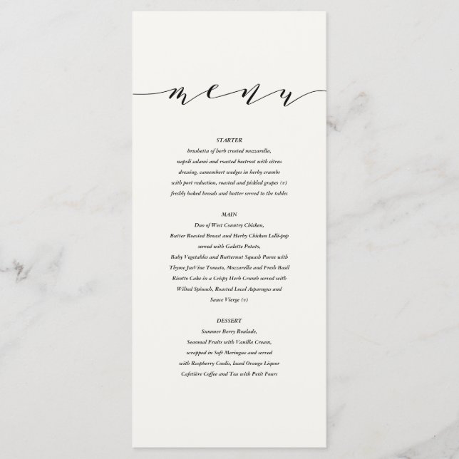 Negro + menú elegante blanco del boda (Anverso)