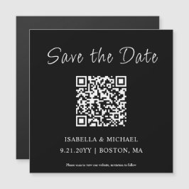 Negro minimalista | Guardar la fecha | Imán de cód