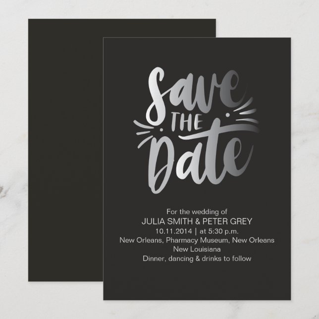 Negro moderno Guardar la invitación de fecha (Anverso / Reverso)