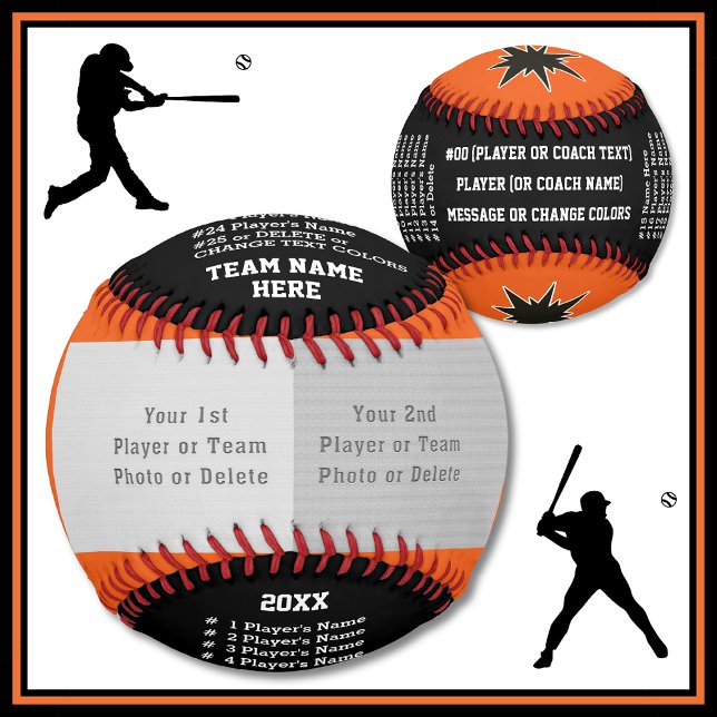 Negro, Naranja, blanco, bola de béisbol Personaliz (Photo Baseball. Best Baseball Coach Gifts. Baseball Gifts for Seniors. Black, White, Orange Baseball)