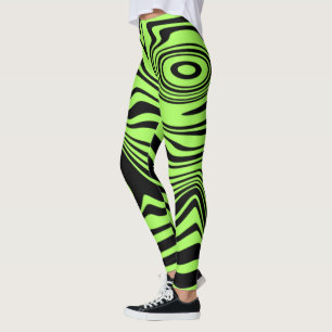 Negro Neon Green Wavy Striped Leggings Tus Colores
