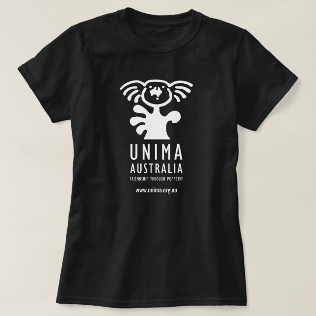Negro para mujer de la camiseta de UNIMA Australia (Diseño del anverso)