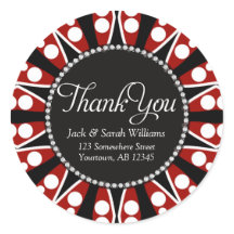 Negro Rojo + Blanco Gracias Pegatinas redondos