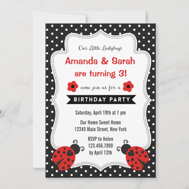 Negro rojo de la invitación del cumpleaños de las (Anverso)
