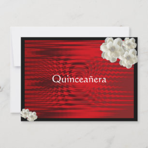 Negro Rojo Elegante, Rosas, Invitación Quinceanera