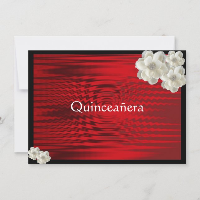 Negro Rojo Elegante, Rosas, Invitación Quinceanera (Anverso)