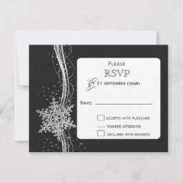 negro Silver Snowflakes Wind Wedding RSVP