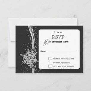 negro Silver Snowflakes Wind Wedding RSVP
