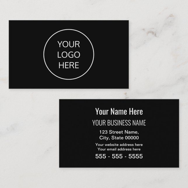 Negro Simple Moderno Añada su tarjeta de presentac (Anverso / Reverso)