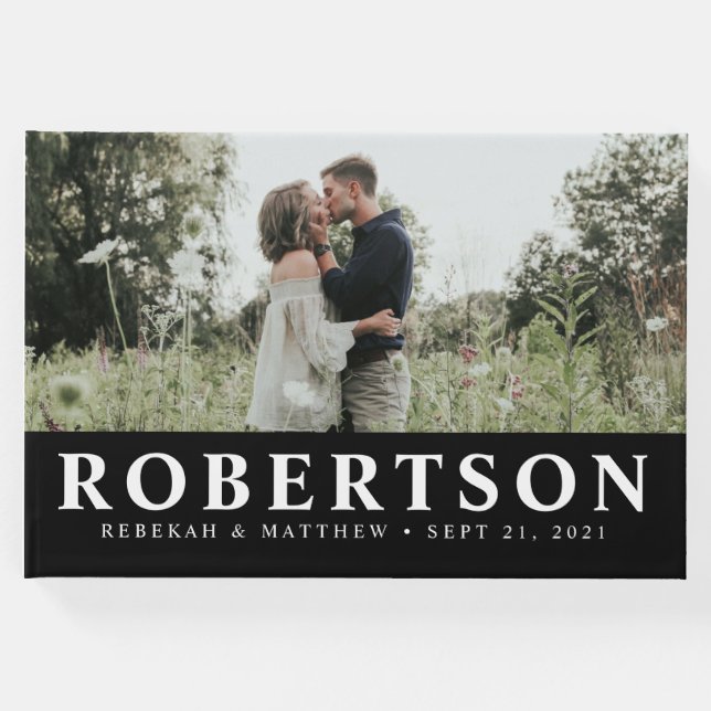 Negro simple y elegante | Libro de invitados fotog (Anverso)