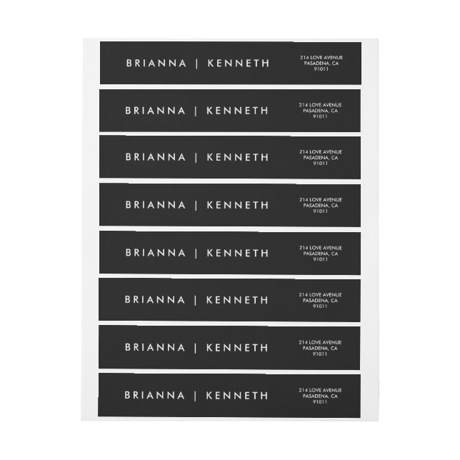 Negro simple y moderno con Boda de letras blancas (hoja)