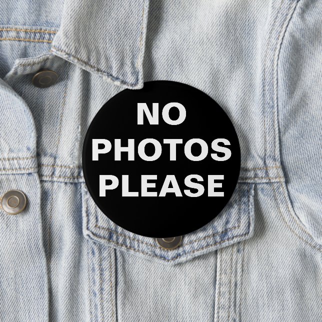 Negro Sin fotos Por Favor Botón Pin-On (In situ)