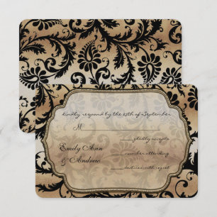 Negro sobre dorado damasco remolinos boda RSVP