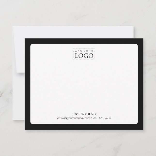 Negro | Tarjeta de notas de negocios con logotipo  (Anverso)