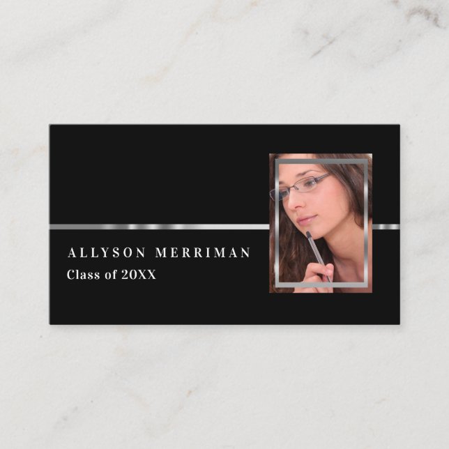 Negro | Tarjetas de inscripción de fotos de gradua (Anverso)