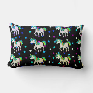 Negro Unicornio y estrella Imprimir almohada lumba