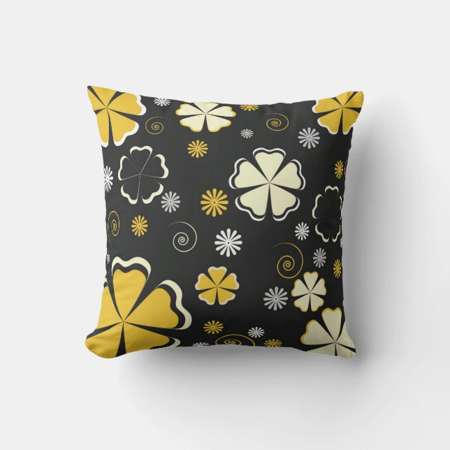 Negro y almohada floral poner crema del oro (Anverso)