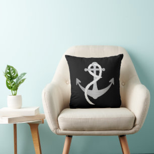 Negro y almohada náutica moderna de la plata