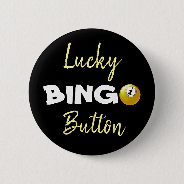 Negro y amarillo afortunados del botón del BINGO (Anverso)