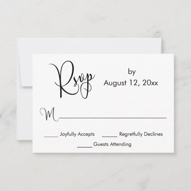 Negro y Blanco Caligrafía Elaborada Simple RSVP (Anverso)
