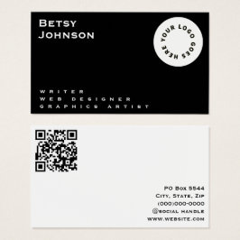 Negro y blanco con logotipo y código QR tarjeta de