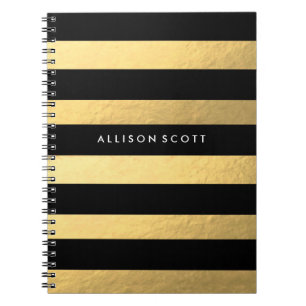 Negro y cuaderno personalizado oro